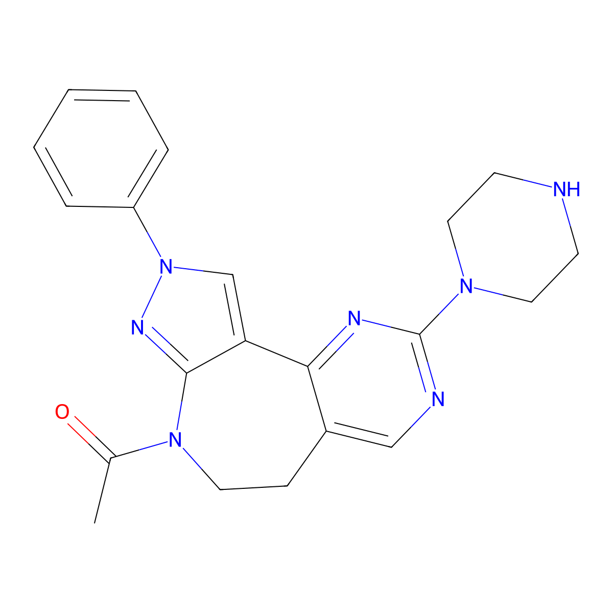 7-Acetyl-9-phenyl-2-piperazin-1-yl-5,6,7,9-tetrahydropyrazolo[3,4-b]pyrimido[4,5-d]azepine molecular structure, CAS 1706438-49-4