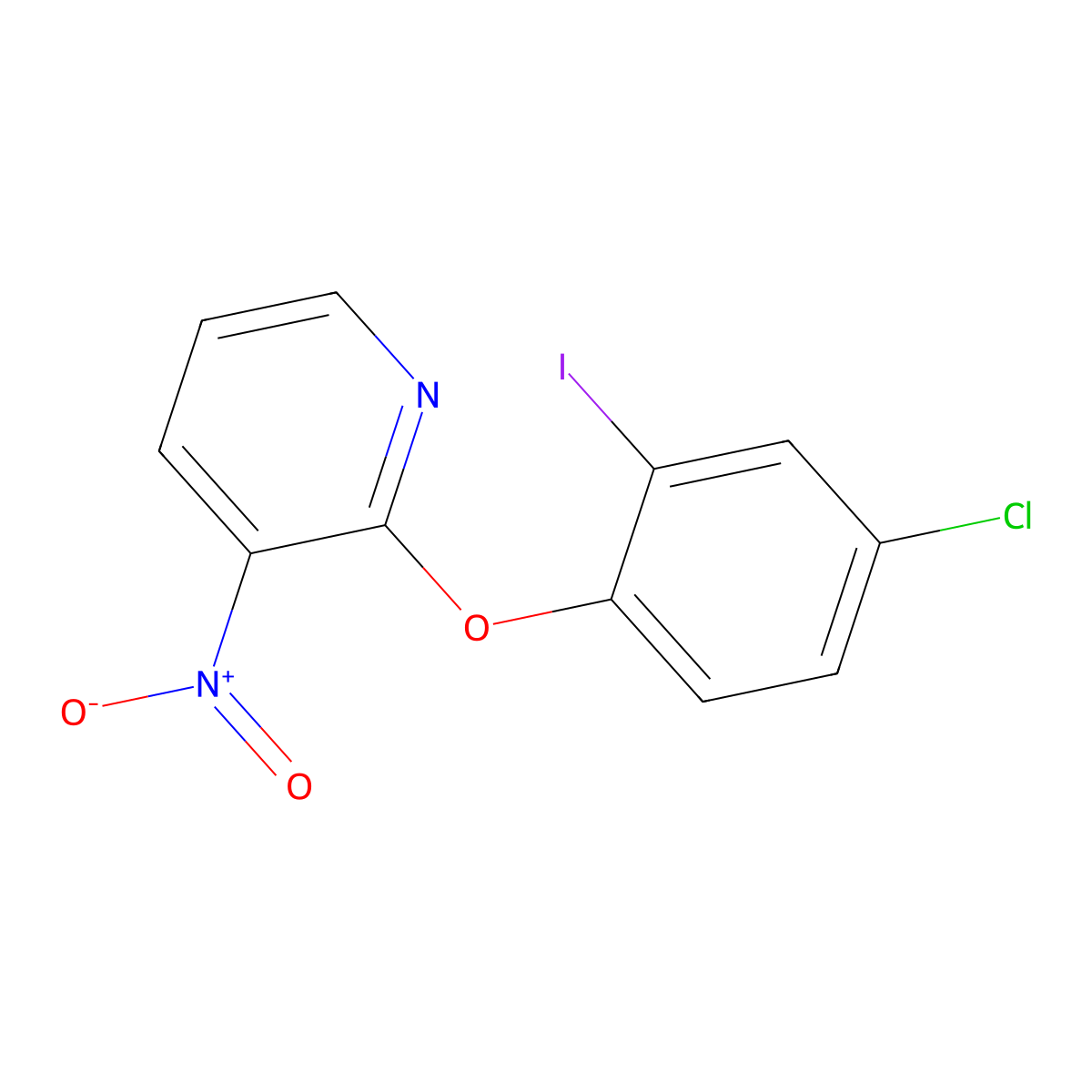 2-(4-Chloro-2-iodophenoxy)-3-nitropyridine molecular structure, CAS 1706438-57-4