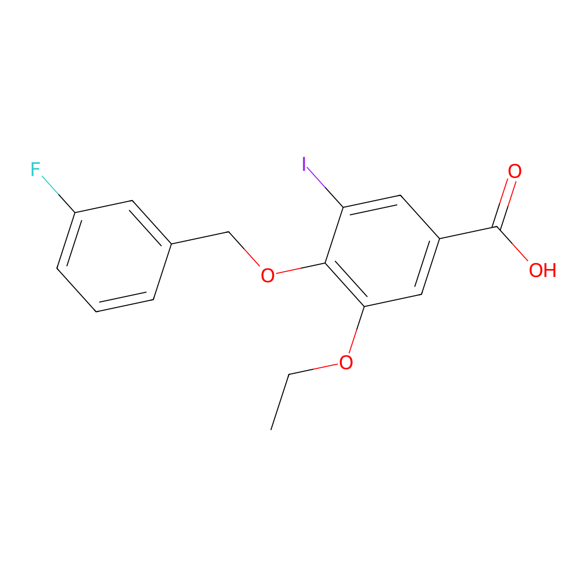 Benzoic acid, 3-ethoxy-4-[(3-fluorophenyl)methoxy]-5-iodo- molecular structure, CAS 1706439-26-0