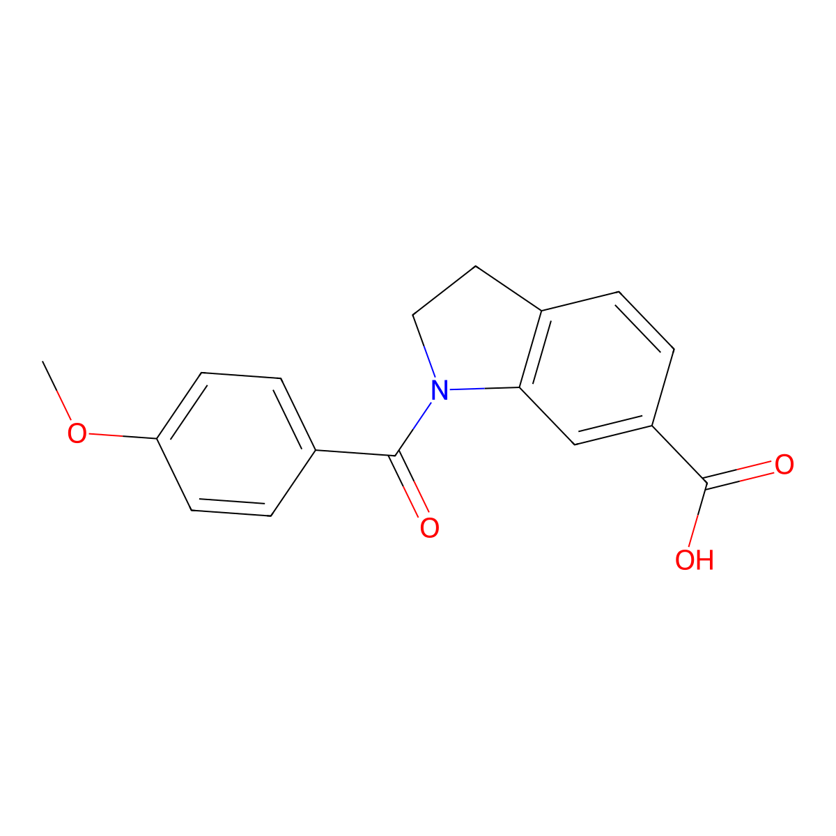 1-(4-methoxybenzoyl)-2,3-dihydro-1H-indole-6-carboxylic acid molecular structure, CAS 1706439-27-1