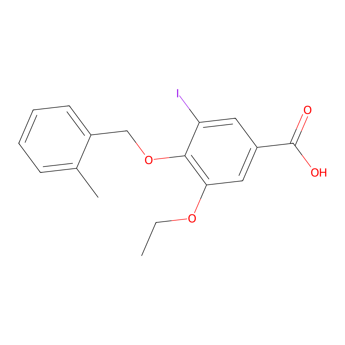 3-Ethoxy-5-iodo-4-[(2-methylbenzyl)oxy]benzoic acid molecular structure, CAS 1706439-87-3