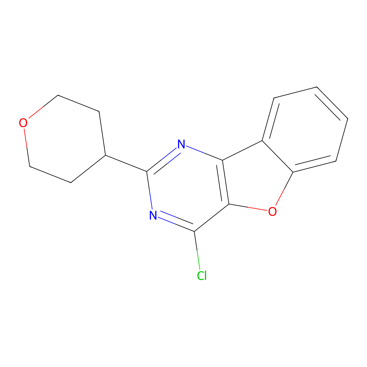 4-Chloro-2-(tetrahydro-2H-pyran-4-yl)benzofuro[3,2-d]pyrimidine molecular structure, CAS 1706439-88-4