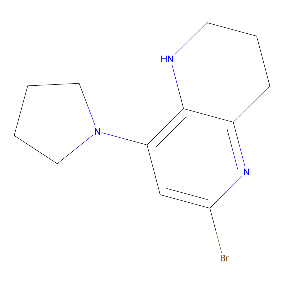 6-Bromo-8-(pyrrolidin-1-yl)-1,2,3,4-tetrahydro-1,5-naphthyridine molecular structure, CAS 1706439-92-0