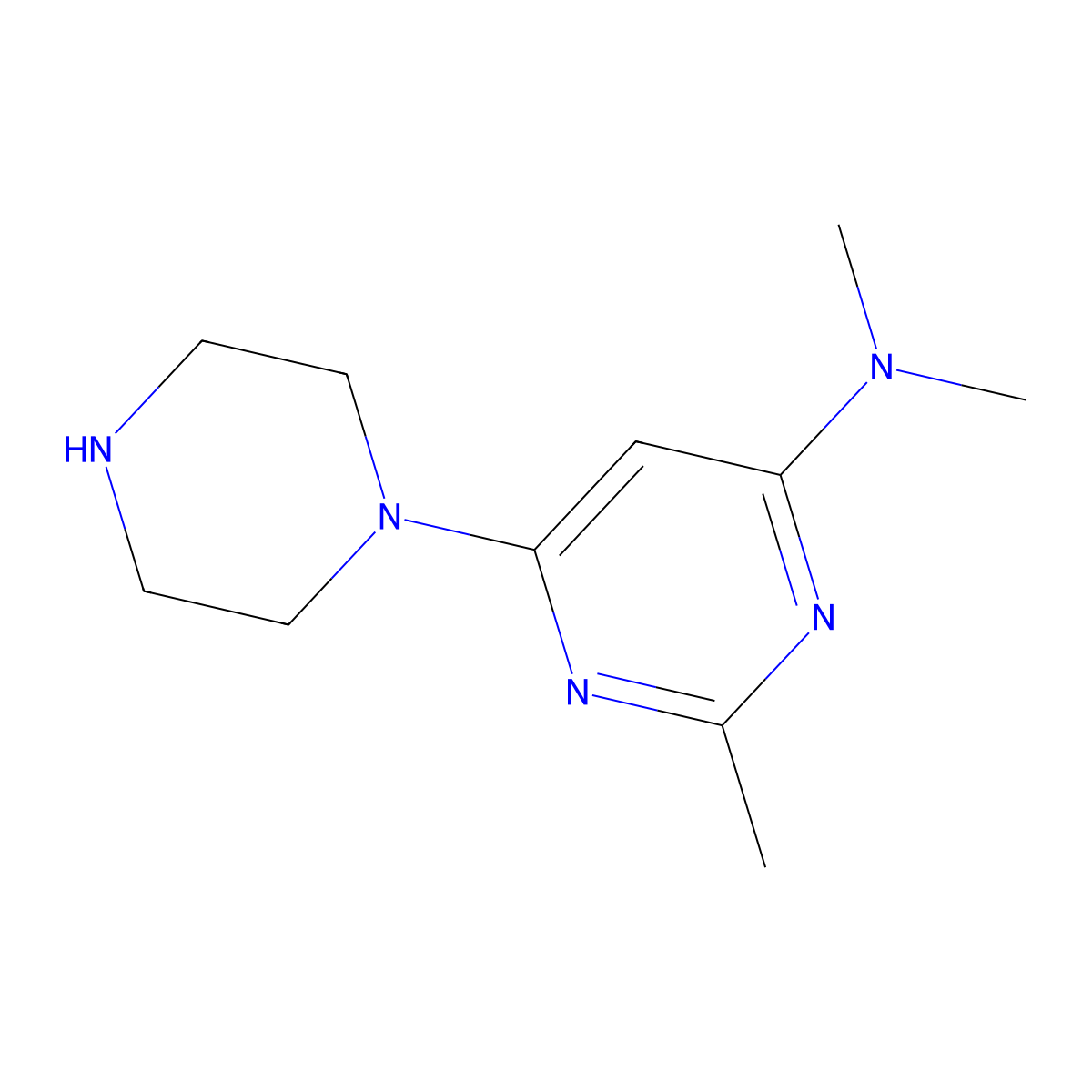 N,N,2-trimethyl-6-(piperazin-1-yl)pyrimidin-4-amine molecular structure, CAS 1706441-11-3