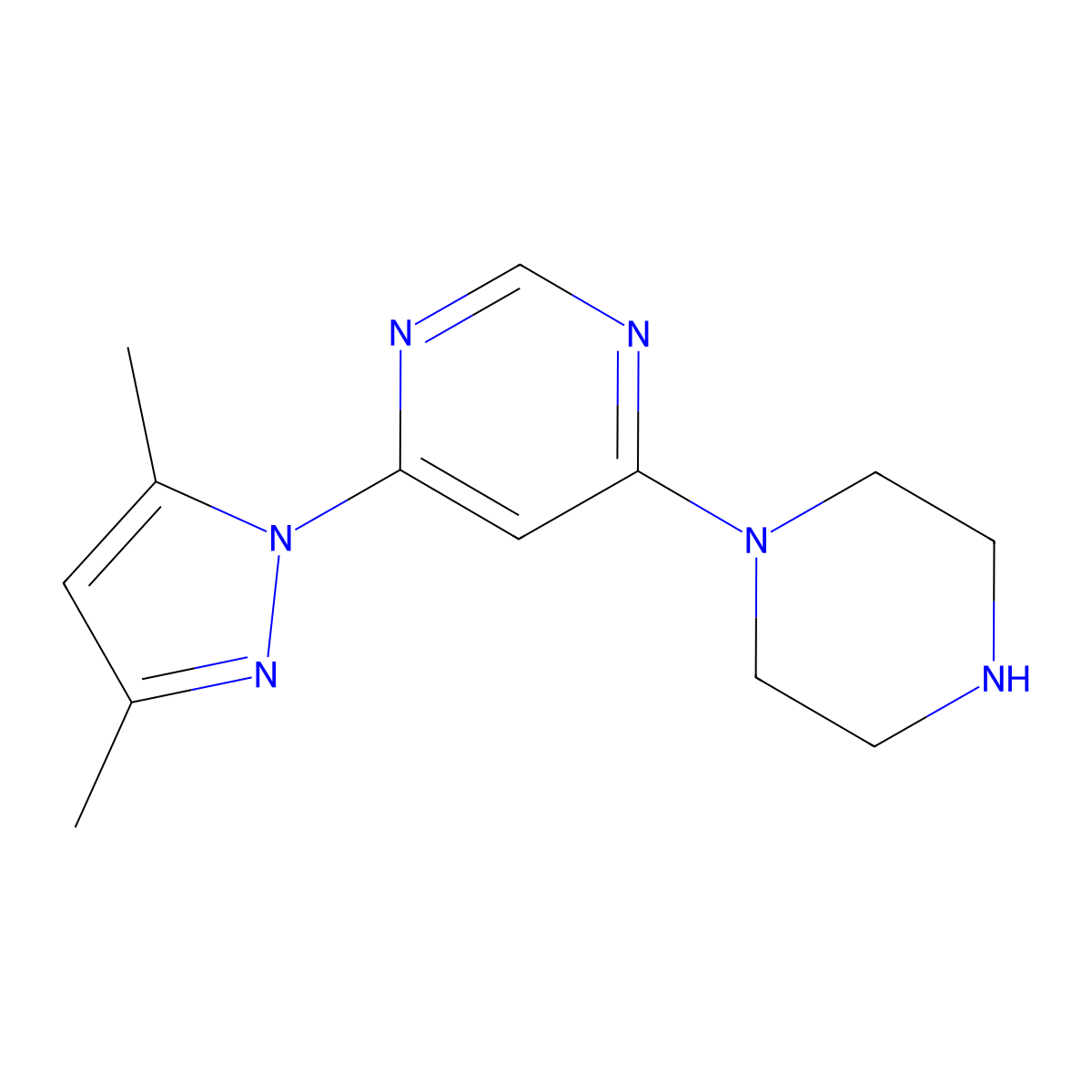 4-(3,5-Dimethyl-pyrazol-1-yl)-6-piperazin-1-yl-pyrimidine molecular structure, CAS 1706441-90-8