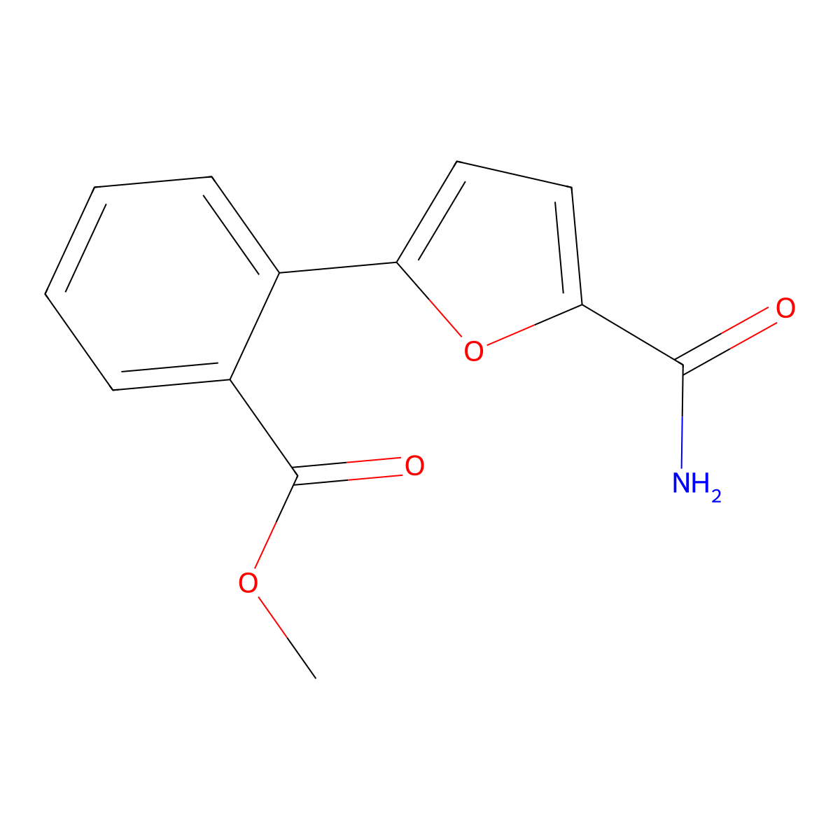 Methyl 2-(5-carbamoylfuran-2-yl)benzoate molecular structure, CAS 1706441-91-9