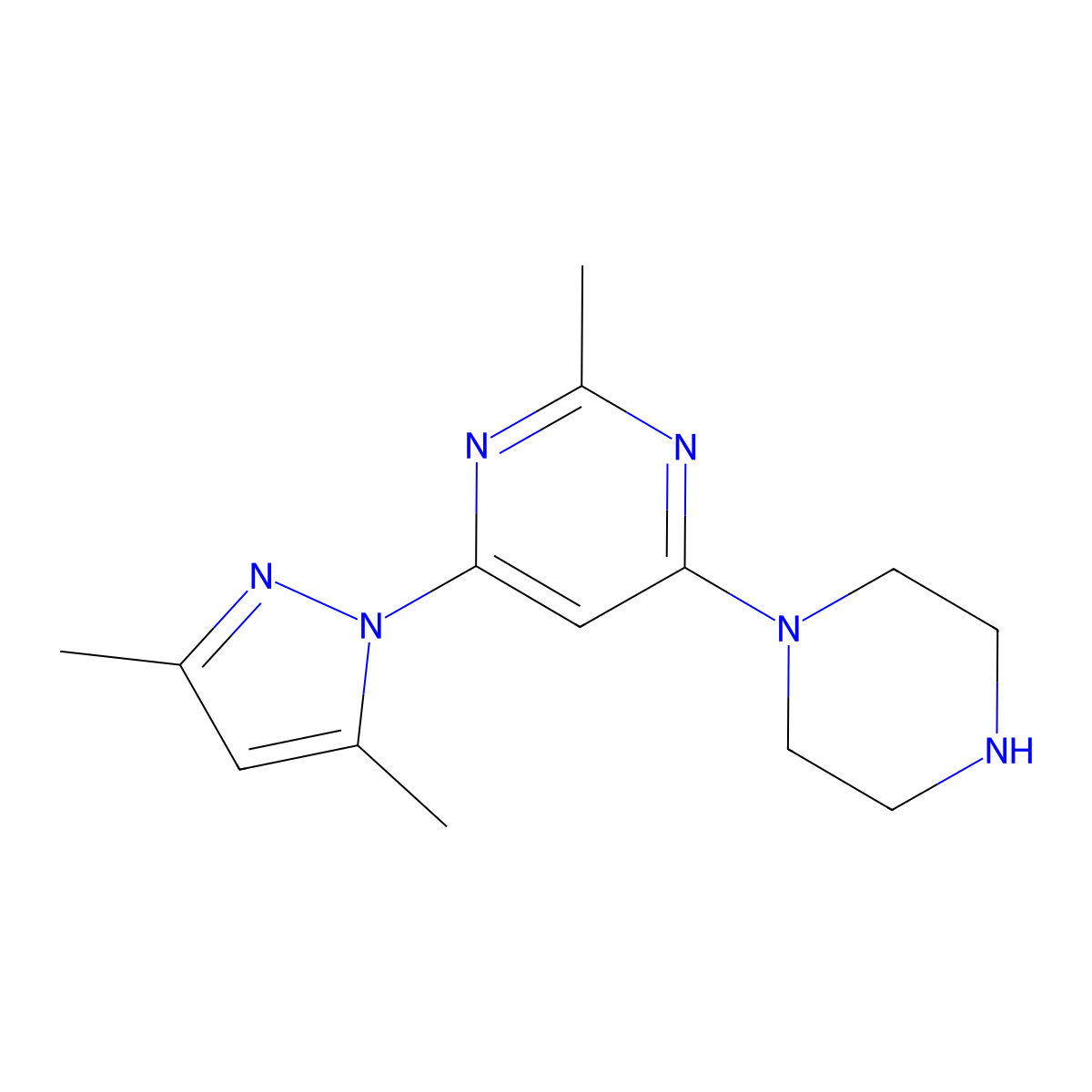 4-(3,5-Dimethyl-pyrazol-1-yl)-2-methyl-6-piperazin-1-yl-pyrimidine molecular structure, CAS 1706442-01-4