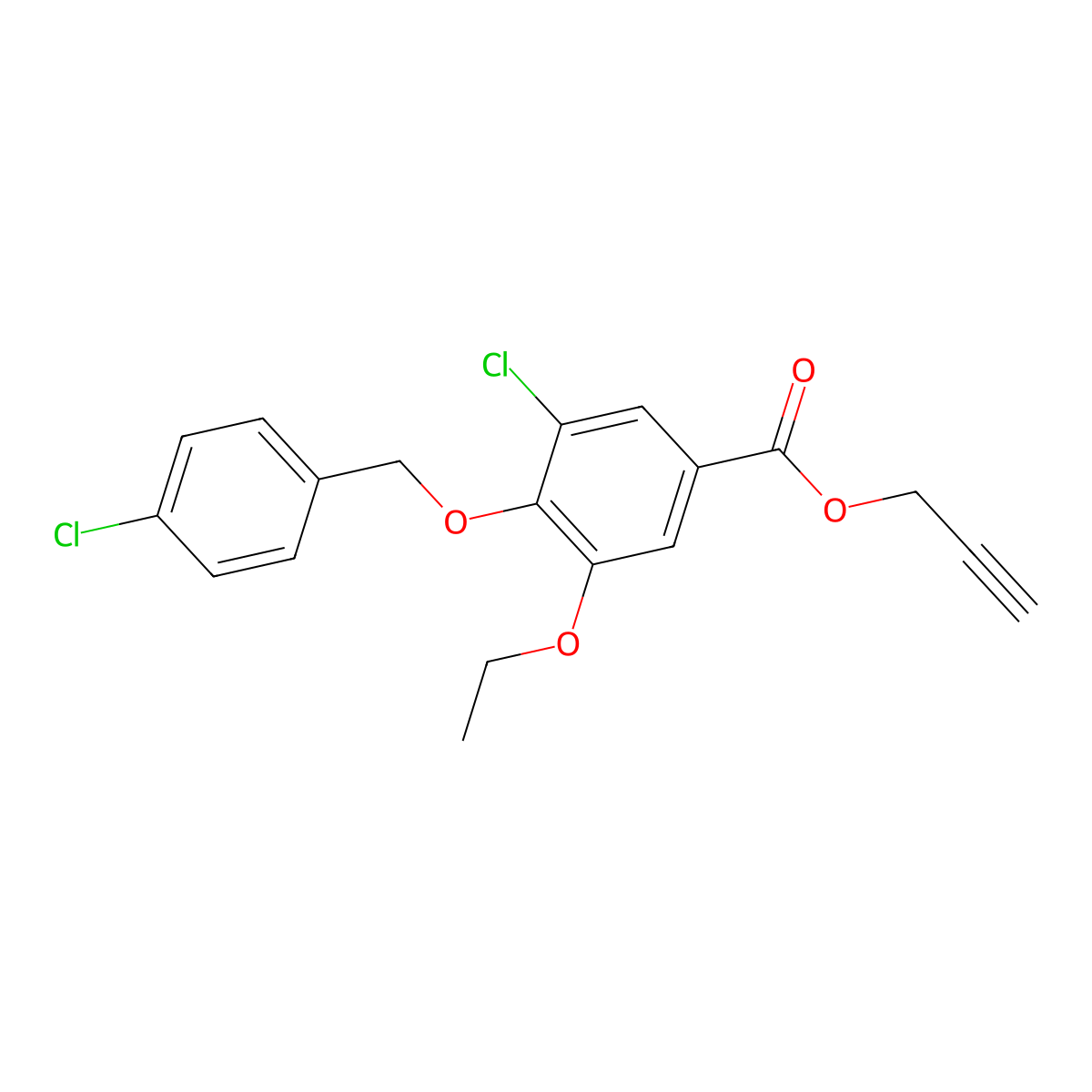 2-Propyn-1-yl 3-chloro-4-[(4-chlorophenyl)methoxy]-5-ethoxybenzoate molecular structure, CAS 1706443-20-0