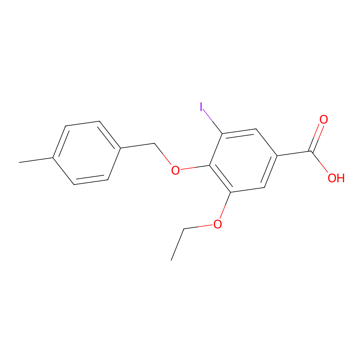 3-Ethoxy-5-iodo-4-((4-methylbenzyl)oxy)benzoic acid molecular structure, CAS 1706444-23-6