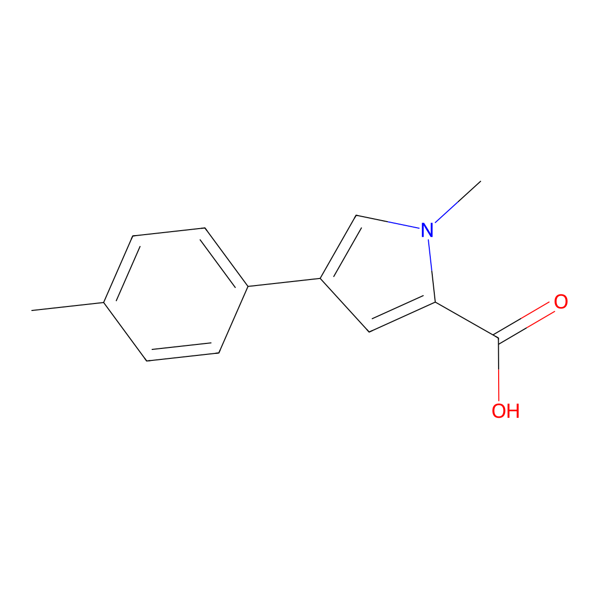 1-methyl-4-(4-methylphenyl)-1H-pyrrole-2-carboxylic acid molecular structure, CAS 1706446-00-5