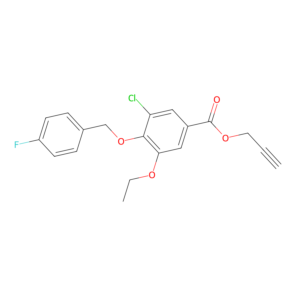 Prop-2-yn-1-yl 3-chloro-5-ethoxy-4-((4-fluorobenzyl)oxy)benzoate molecular structure, CAS 1706446-04-9