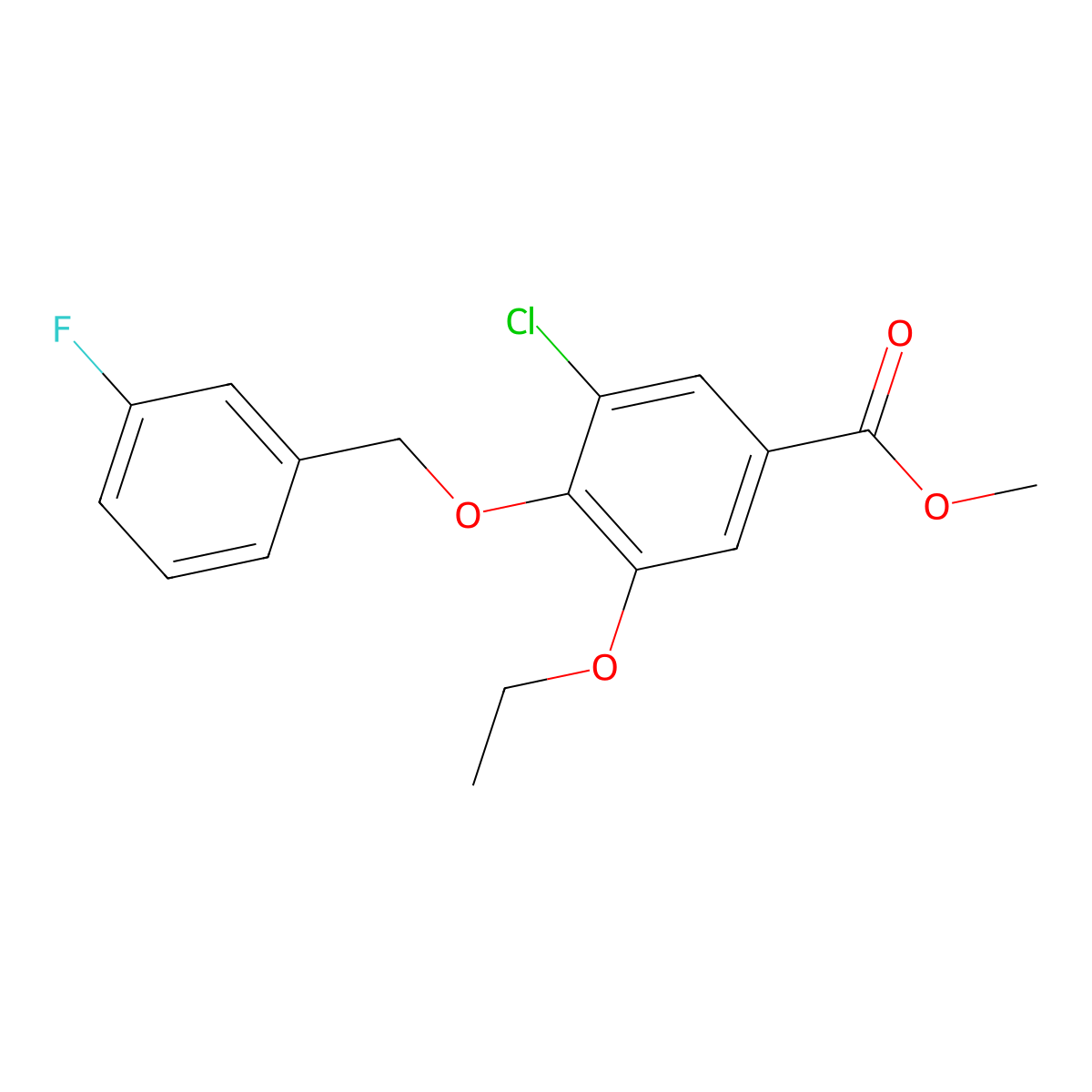 Methyl 3-chloro-5-ethoxy-4-((3-fluorobenzyl)oxy)benzoate molecular structure, CAS 1706446-06-1