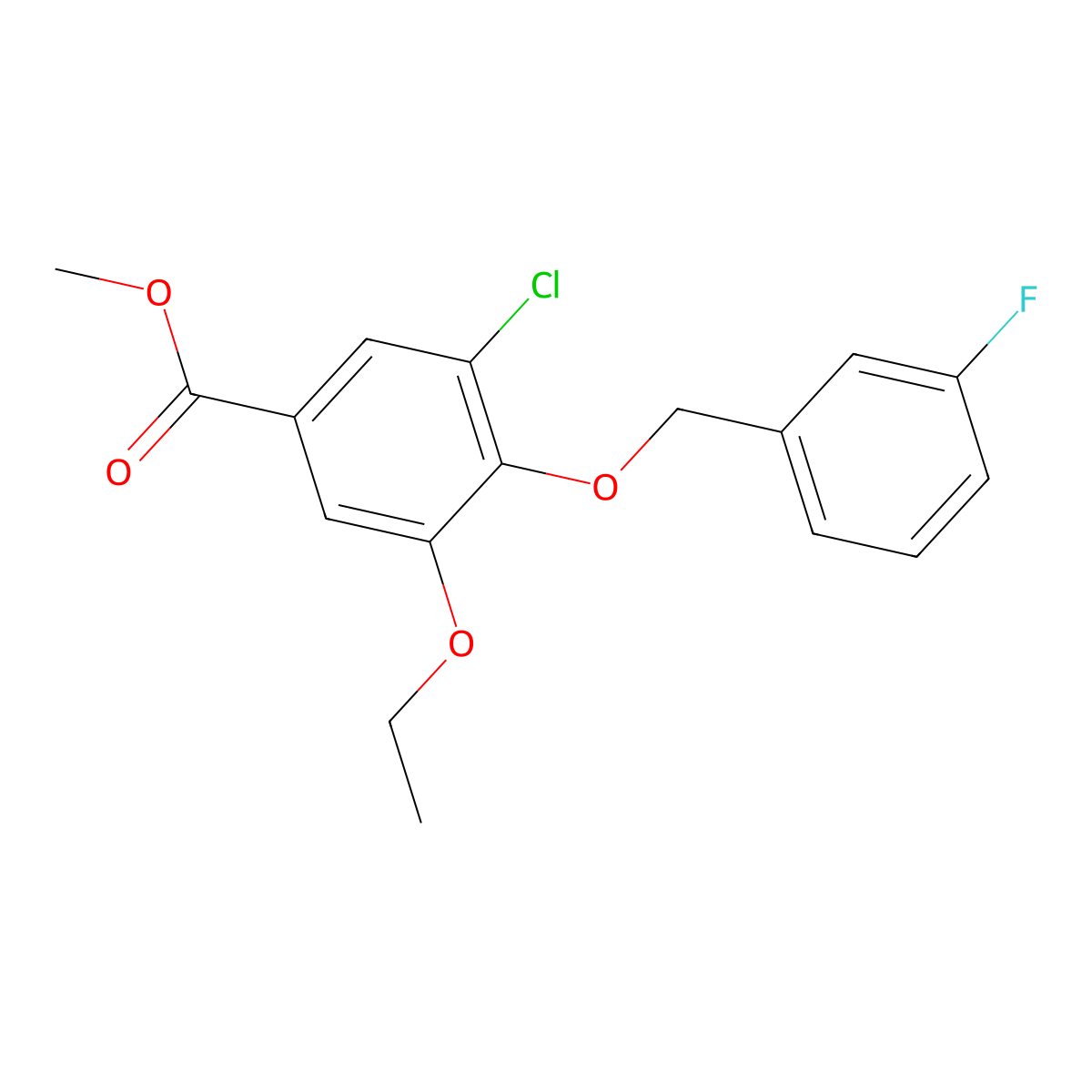 Methyl 3-chloro-5-ethoxy-4-((3-fluorobenzyl)oxy)benzoate molecular structure, CAS 1706446-06-1