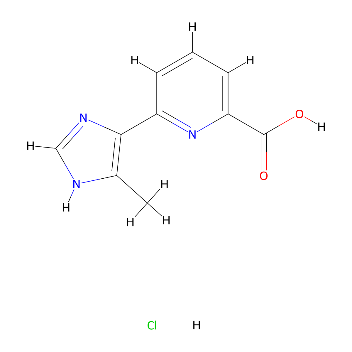 6-(4-methyl-1H-imidazol-5-yl)pyridine-2-carboxylic acid hydrochloride molecular structure, CAS 1706446-09-4