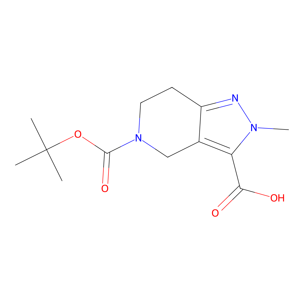 5-[(tert-butoxy)carbonyl]-2-methyl-2H,4H,5H,6H,7H-pyrazolo[4,3-c]pyridine-3-carboxylic acid molecular structure, CAS 1706446-22-1