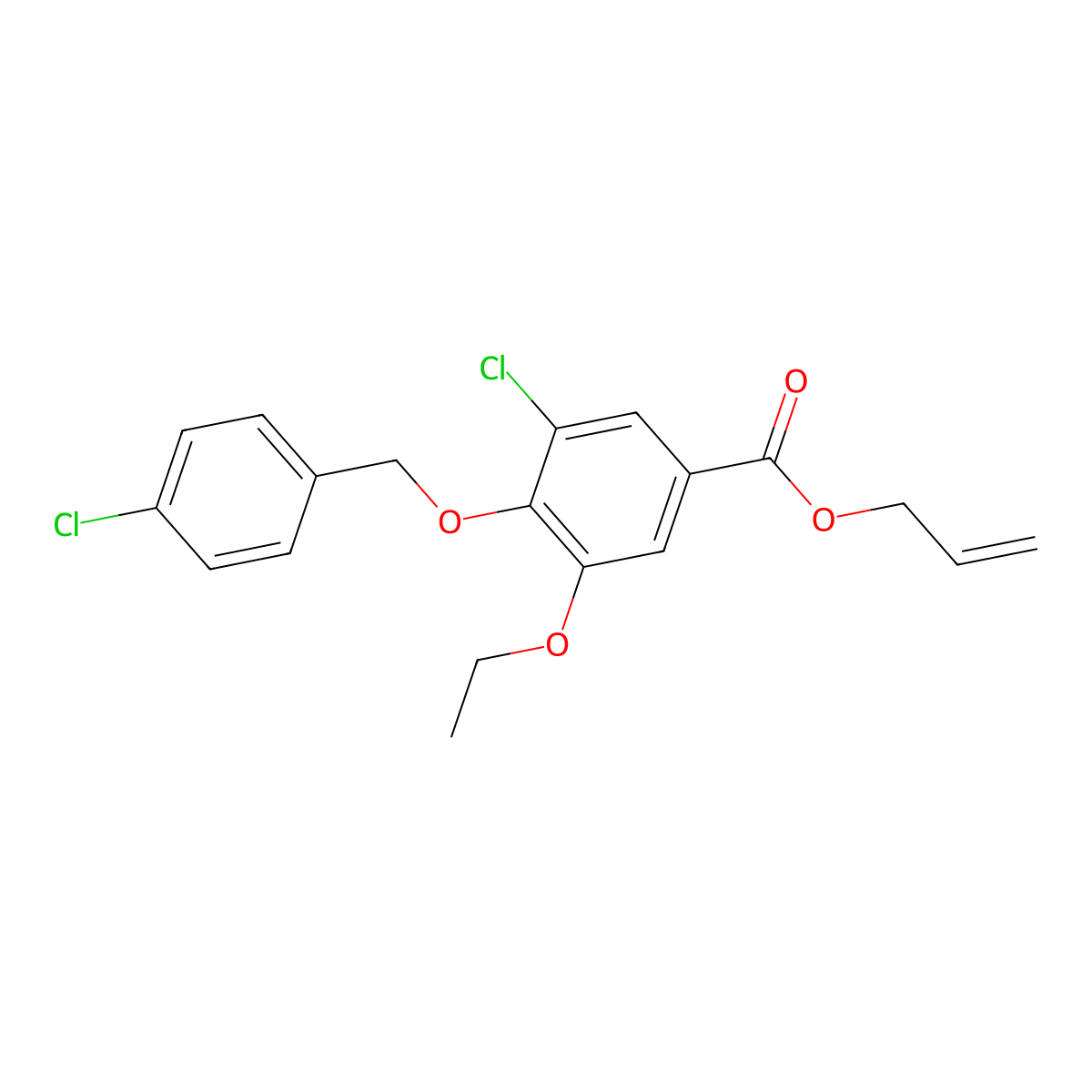Allyl 3-chloro-4-((4-chlorobenzyl)oxy)-5-ethoxybenzoate molecular structure, CAS 1706446-73-2