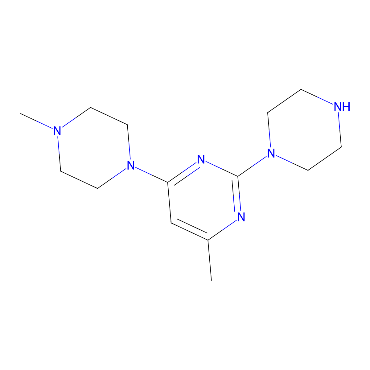 4-Methyl-6-(4-methylpiperazin-1-yl)-2-(piperazin-1-yl)pyrimidine molecular structure, CAS 1706447-39-3