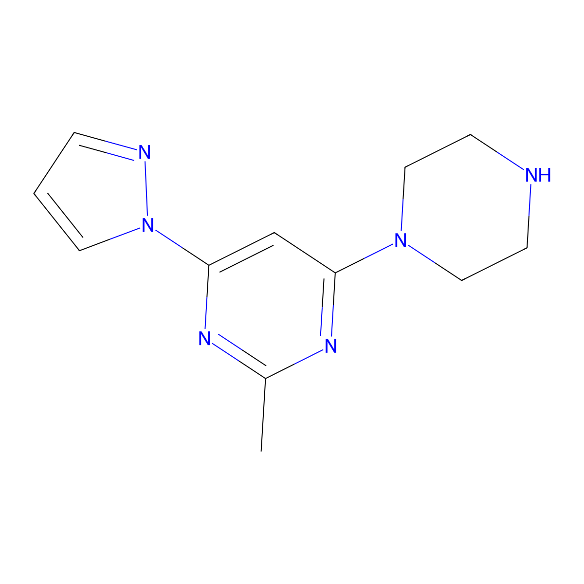2-methyl-4-(piperazin-1-yl)-6-(1H-pyrazol-1-yl)pyrimidine molecular structure, CAS 1706447-42-8