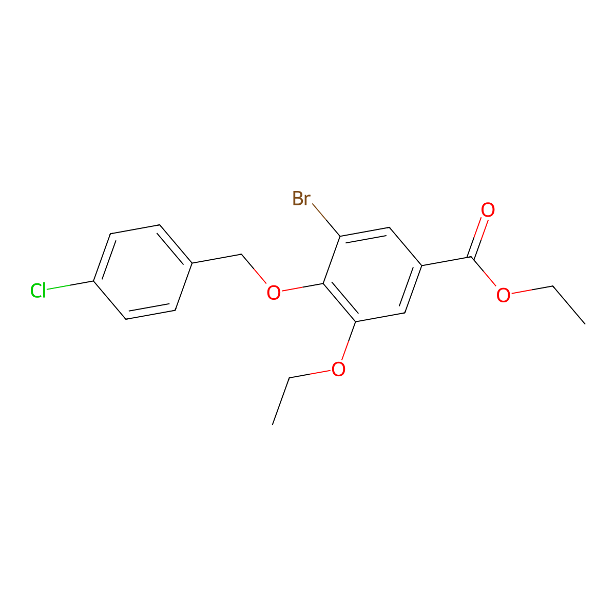 Ethyl 3-bromo-4-[(4-chlorobenzyl)oxy]-5-ethoxybenzoate molecular structure, CAS 1706447-50-8