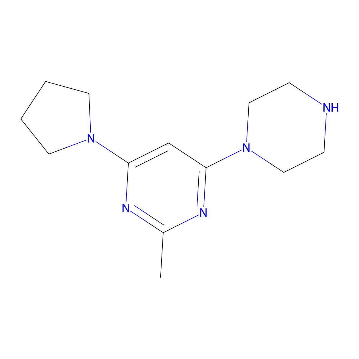 2-Methyl-4-(piperazin-1-yl)-6-(pyrrolidin-1-yl)pyrimidine molecular structure, CAS 1706447-61-1