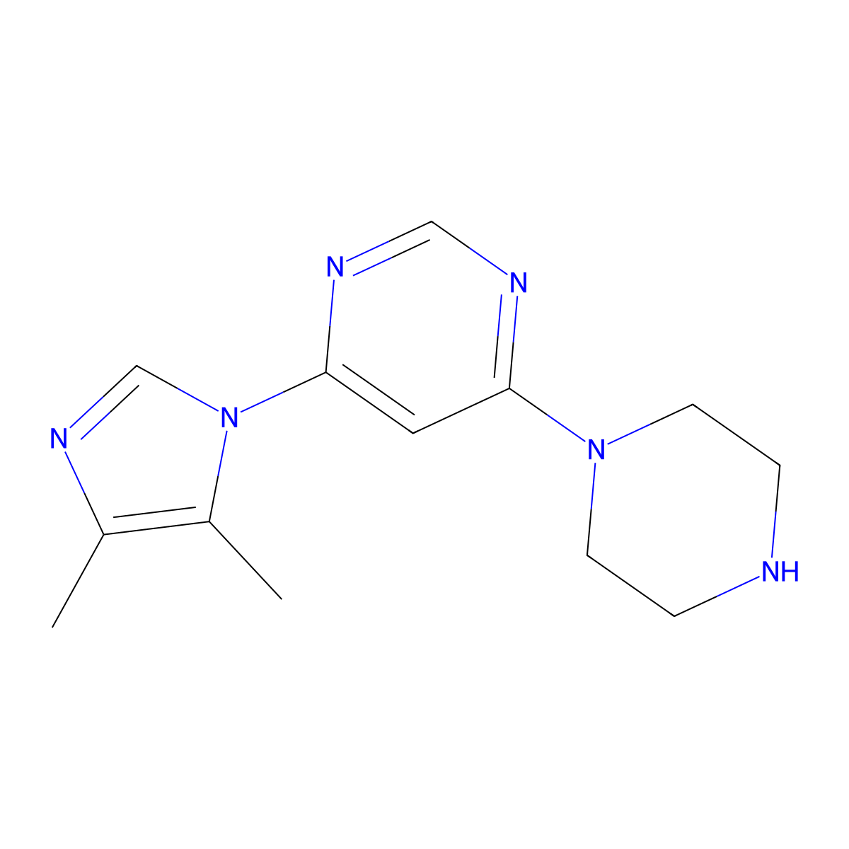 4-(4,5-dimethyl-1H-imidazol-1-yl)-6-(piperazin-1-yl)pyrimidine molecular structure, CAS 1706449-97-9