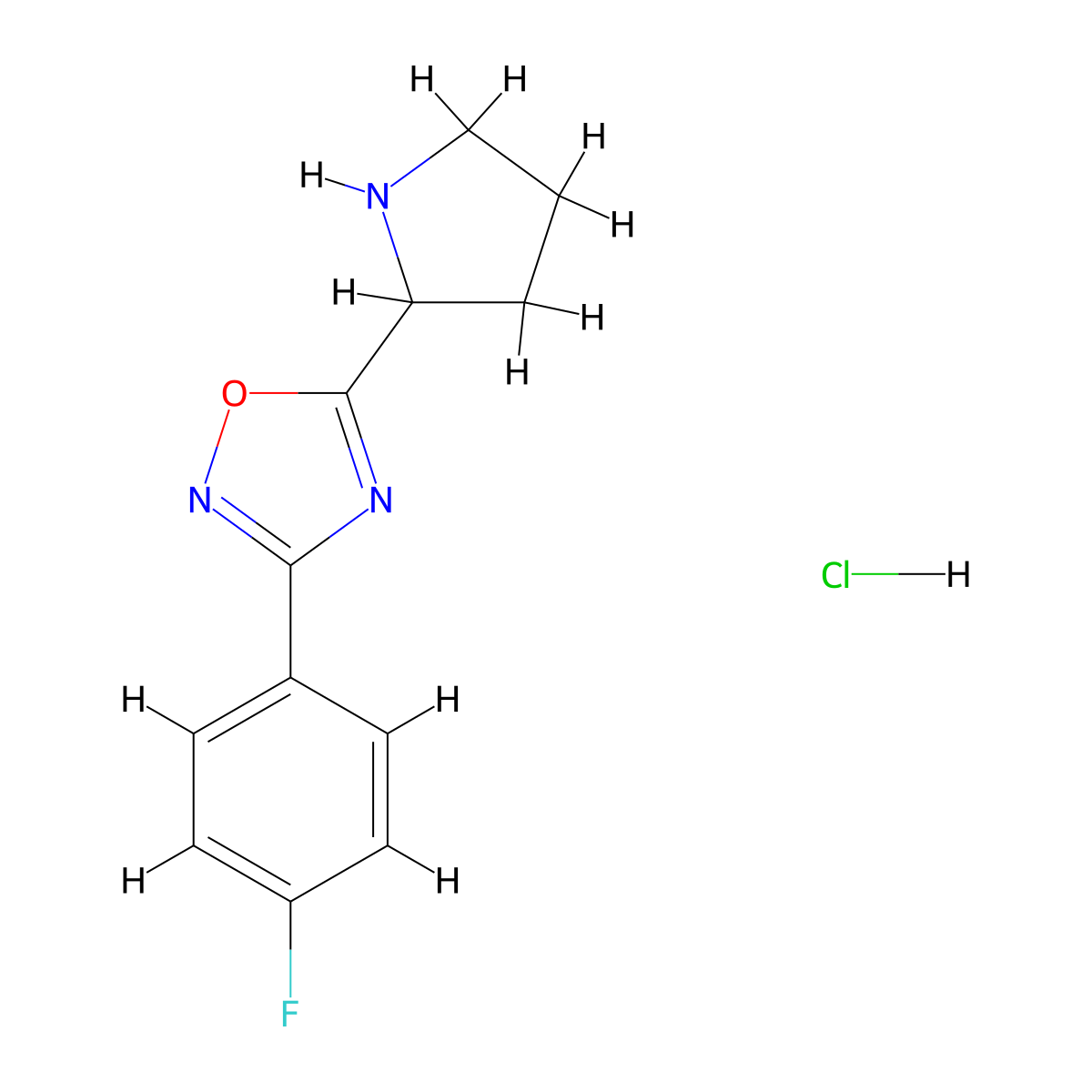 3-(4-Fluorophenyl)-5-pyrrolidin-2-yl-1,2,4-oxadiazole hydrochloride molecular structure, CAS 1706450-14-7