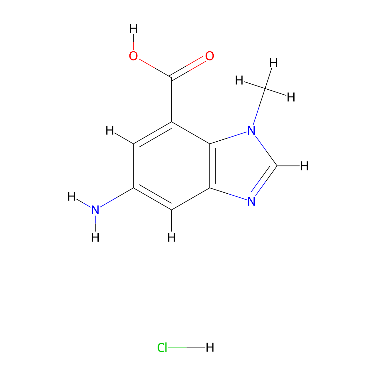 5-amino-1-methyl-1H-1,3-benzodiazole-7-carboxylic acid hydrochloride molecular structure, CAS 1706452-31-4