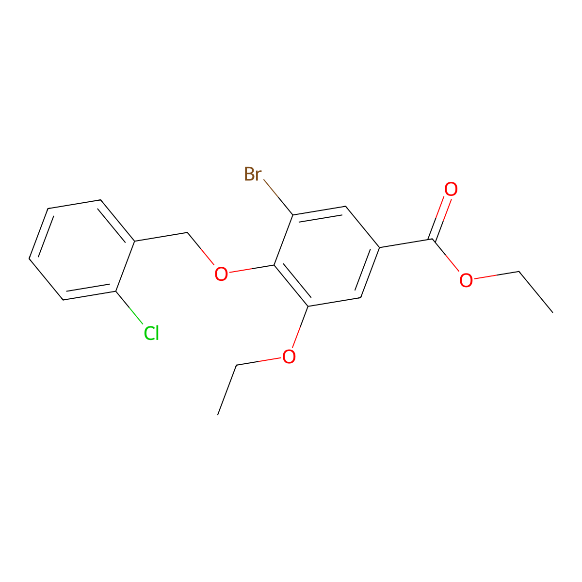 Ethyl 3-bromo-4-((2-chlorobenzyl)oxy)-5-ethoxybenzoate molecular structure, CAS 1706453-11-3