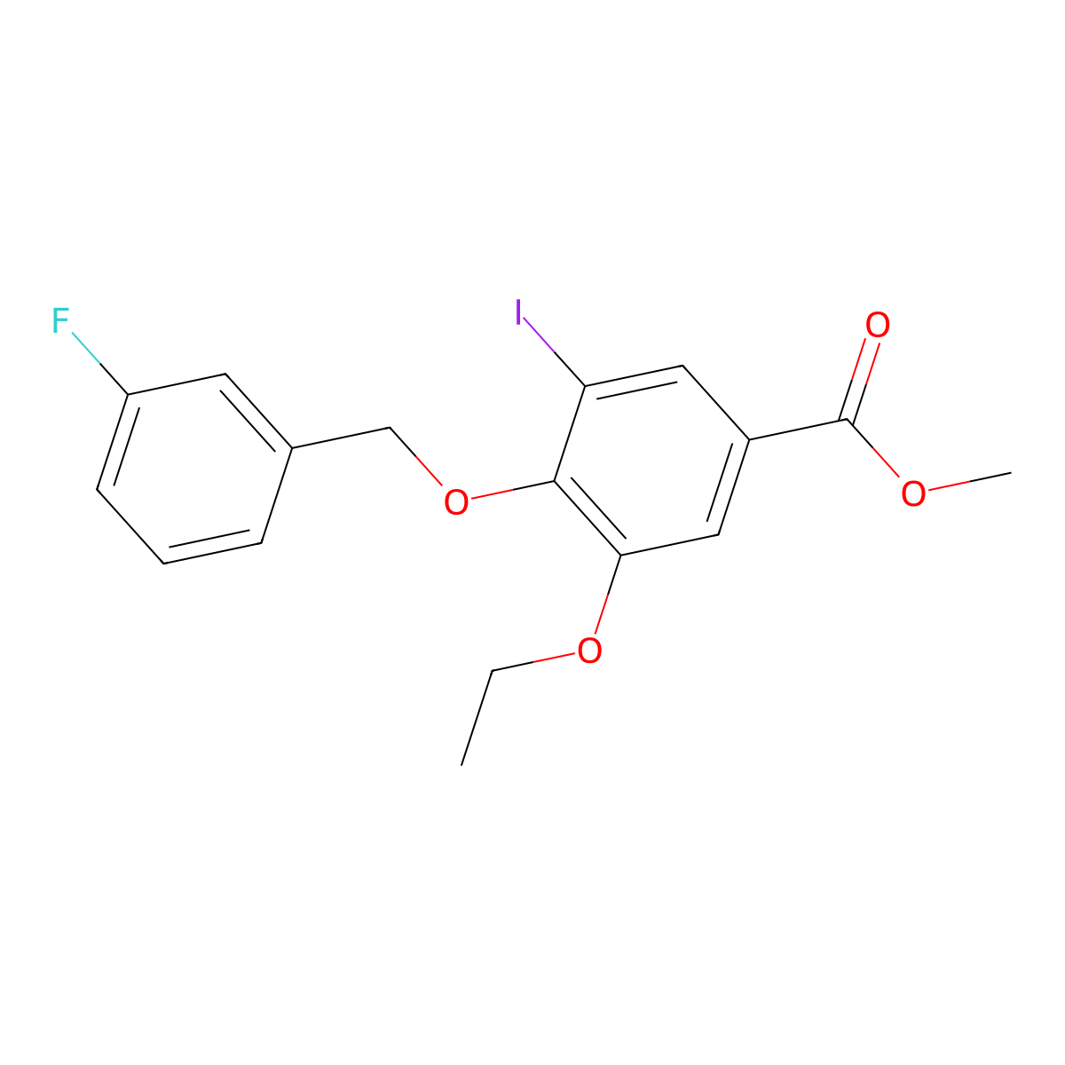 Methyl 3-ethoxy-4-((3-fluorobenzyl)oxy)-5-iodobenzoate molecular structure, CAS 1706453-83-9