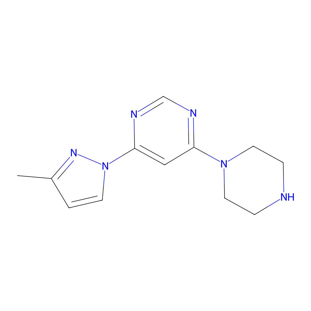 4-(3-methyl-1H-pyrazol-1-yl)-6-(piperazin-1-yl)pyrimidine molecular structure, CAS 1706454-54-7