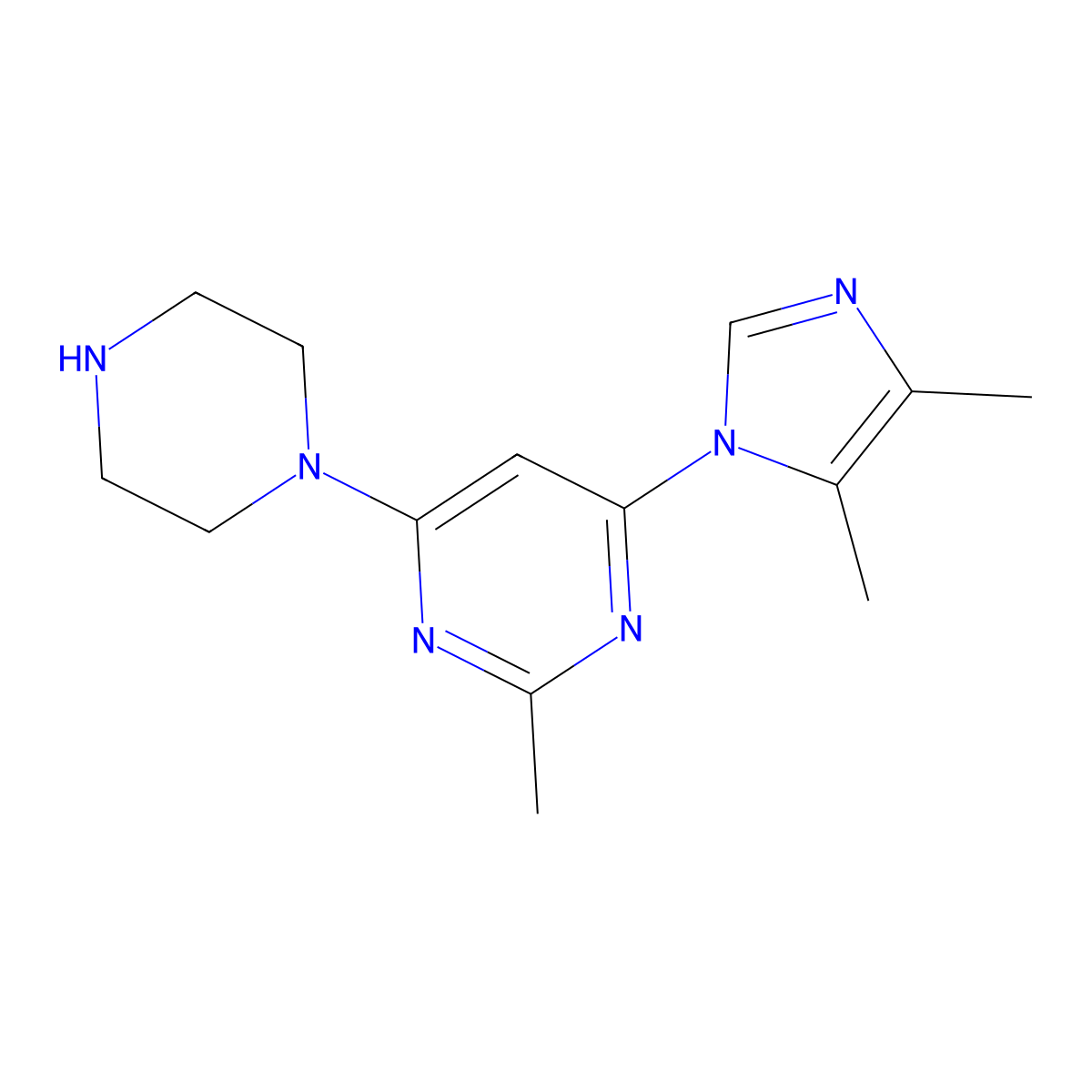 4-(4,5-dimethyl-1H-imidazol-1-yl)-2-methyl-6-(piperazin-1-yl)pyrimidine molecular structure, CAS 1706454-58-1