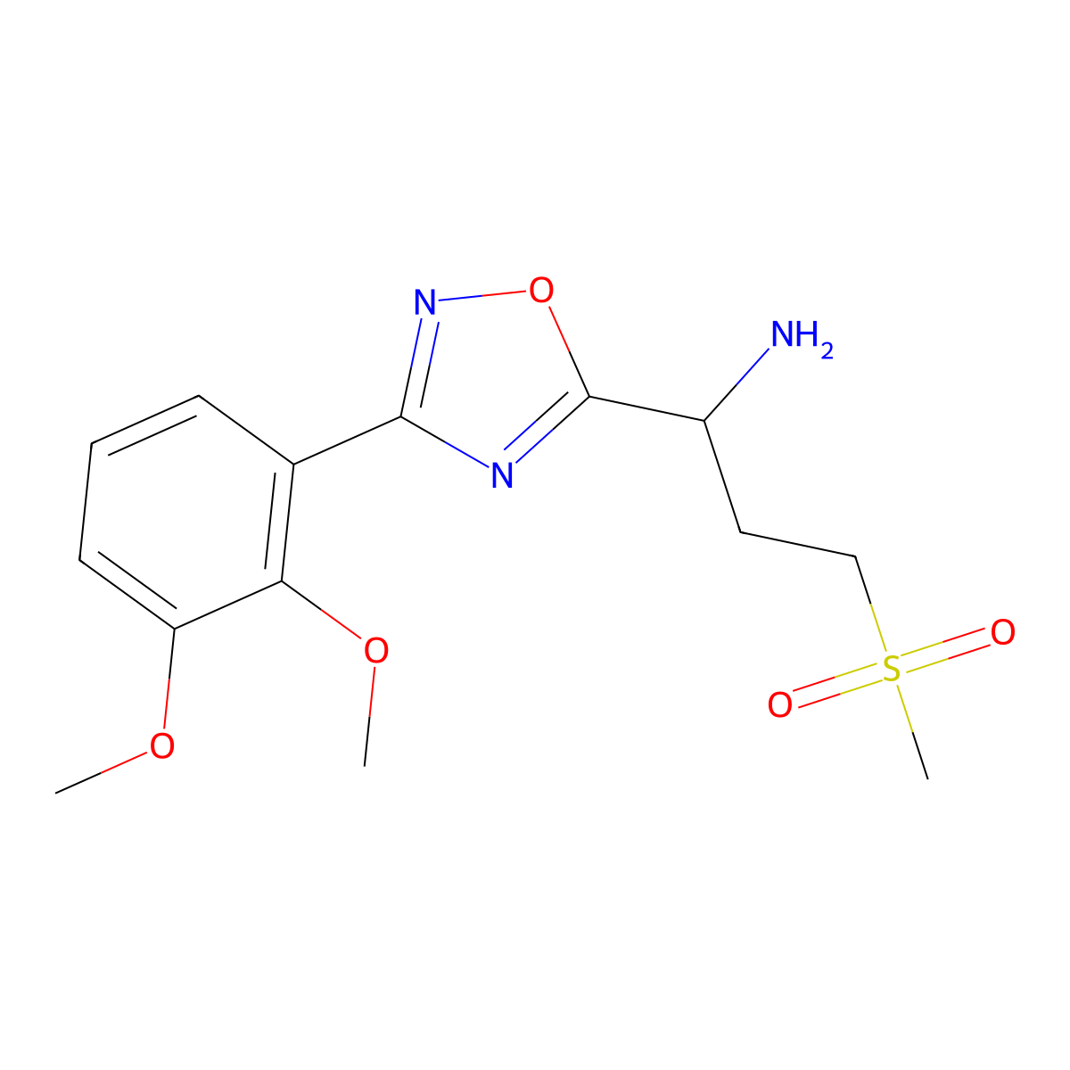 1-(3-(2,3-Dimethoxyphenyl)-1,2,4-oxadiazol-5-yl)-3-(methylsulfonyl)propan-1-amine molecular structure, CAS 1706455-18-6