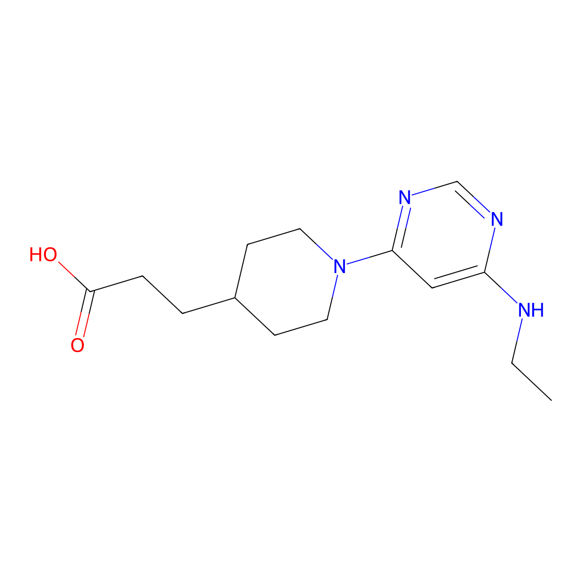 3-{1-[6-(Ethylamino)pyrimidin-4-yl]piperidin-4-yl}propanoic acid molecular structure, CAS 1706455-46-0