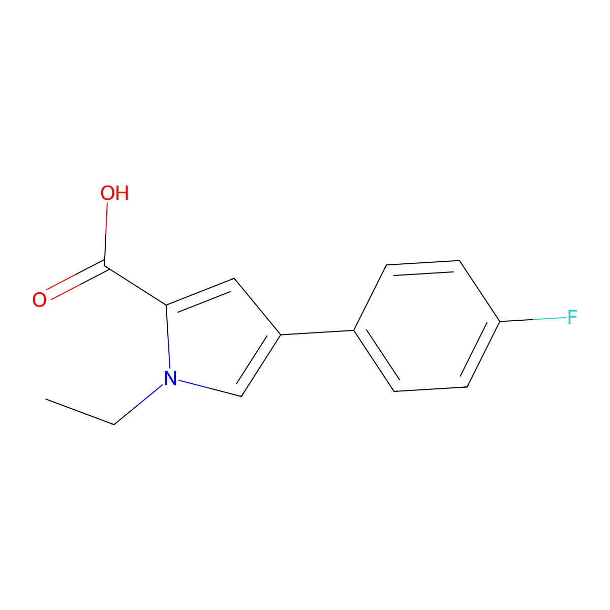 1-ethyl-4-(4-fluorophenyl)-1H-pyrrole-2-carboxylic acid molecular structure, CAS 1706455-90-4