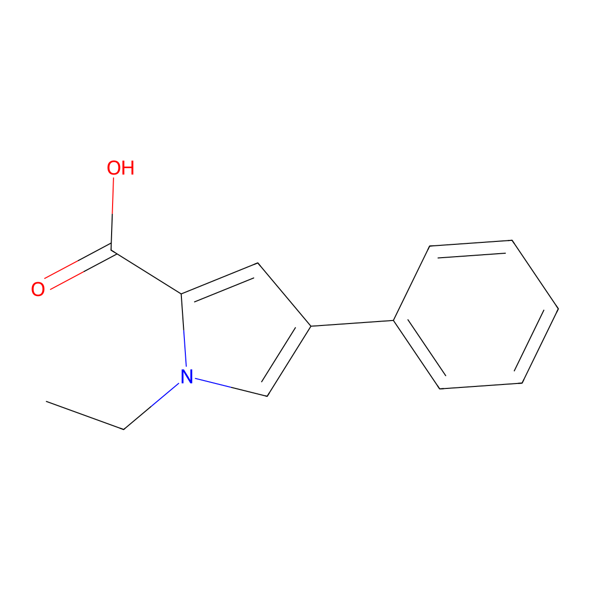 1-ethyl-4-phenyl-1H-pyrrole-2-carboxylic acid molecular structure, CAS 1706456-05-4