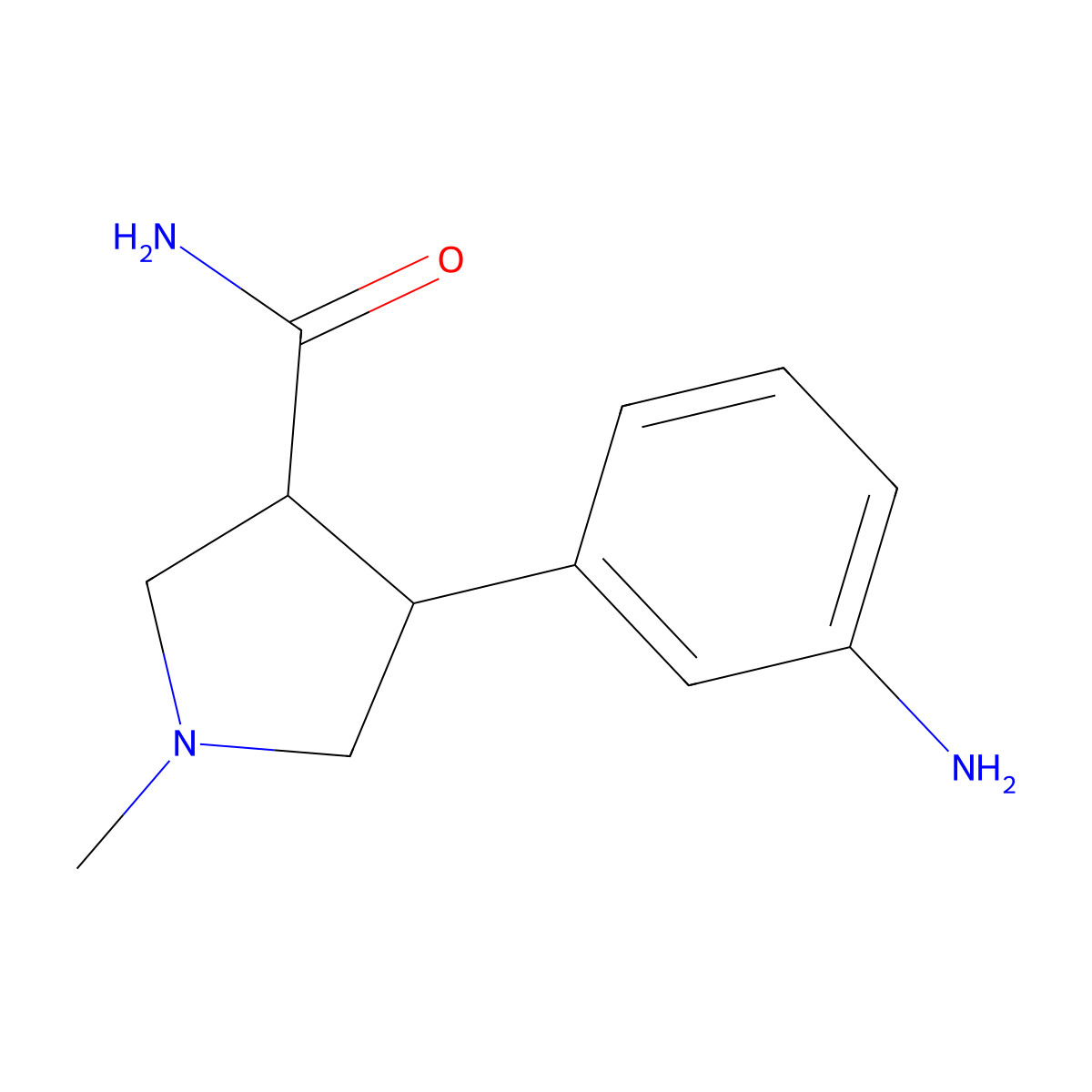 4-(3-Aminophenyl)-1-methylpyrrolidine-3-carboxamide molecular structure, CAS 1706456-08-7