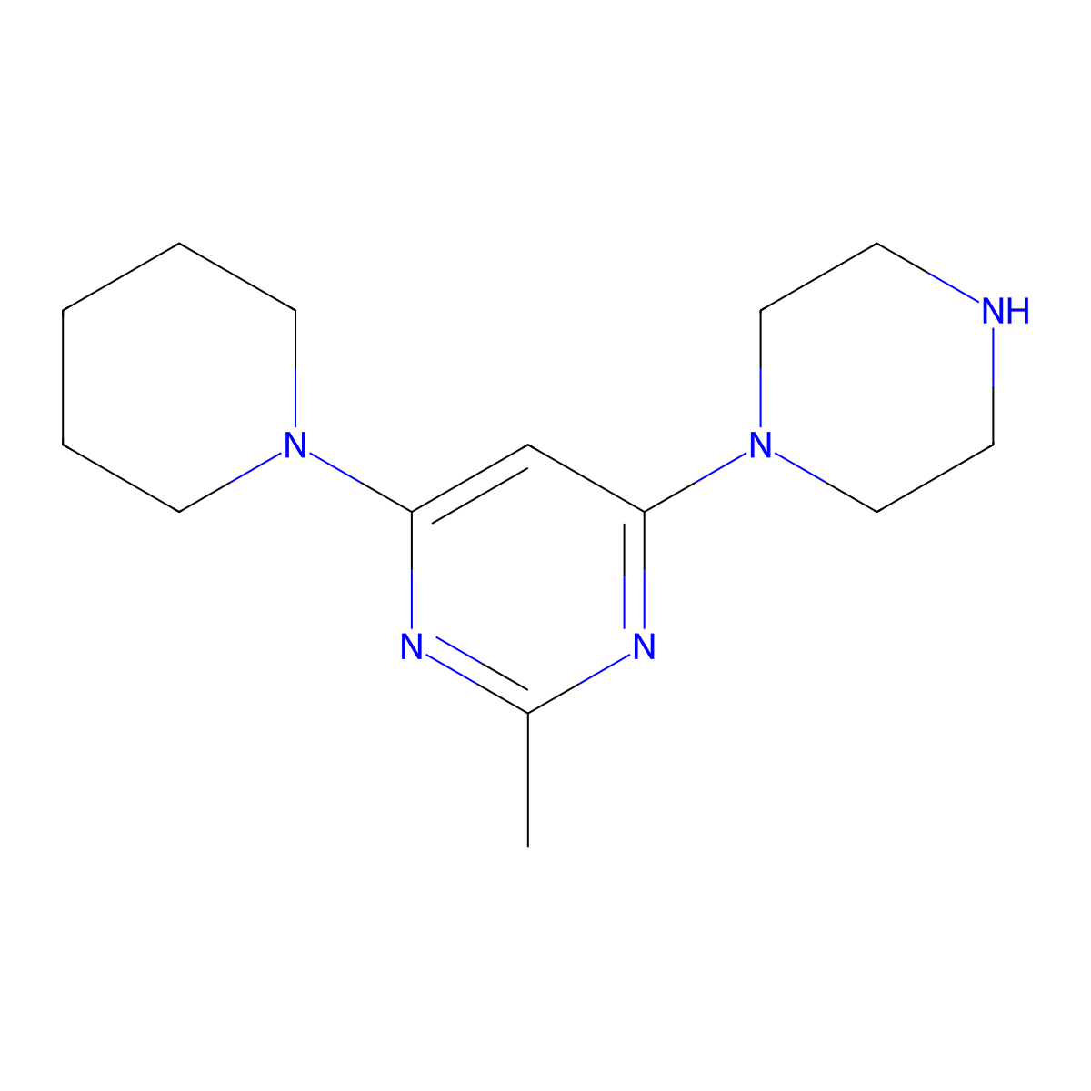 2-Methyl-4-(piperazin-1-yl)-6-(piperidin-1-yl)pyrimidine molecular structure, CAS 1706457-29-5