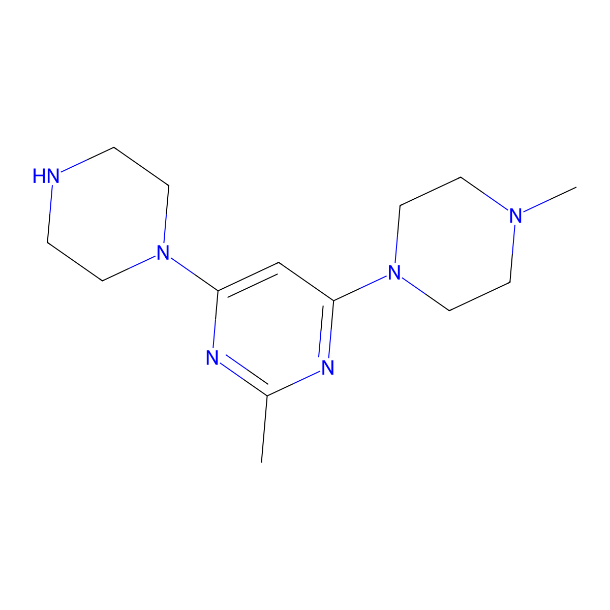 2-Methyl-4-(4-methylpiperazin-1-yl)-6-(piperazin-1-yl)pyrimidine molecular structure, CAS 1706457-43-3