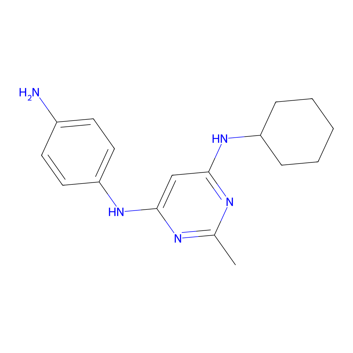 N4-(4-aminophenyl)-N6-cyclohexyl-2-methylpyrimidine-4,6-diamine molecular structure, CAS 1706457-52-4