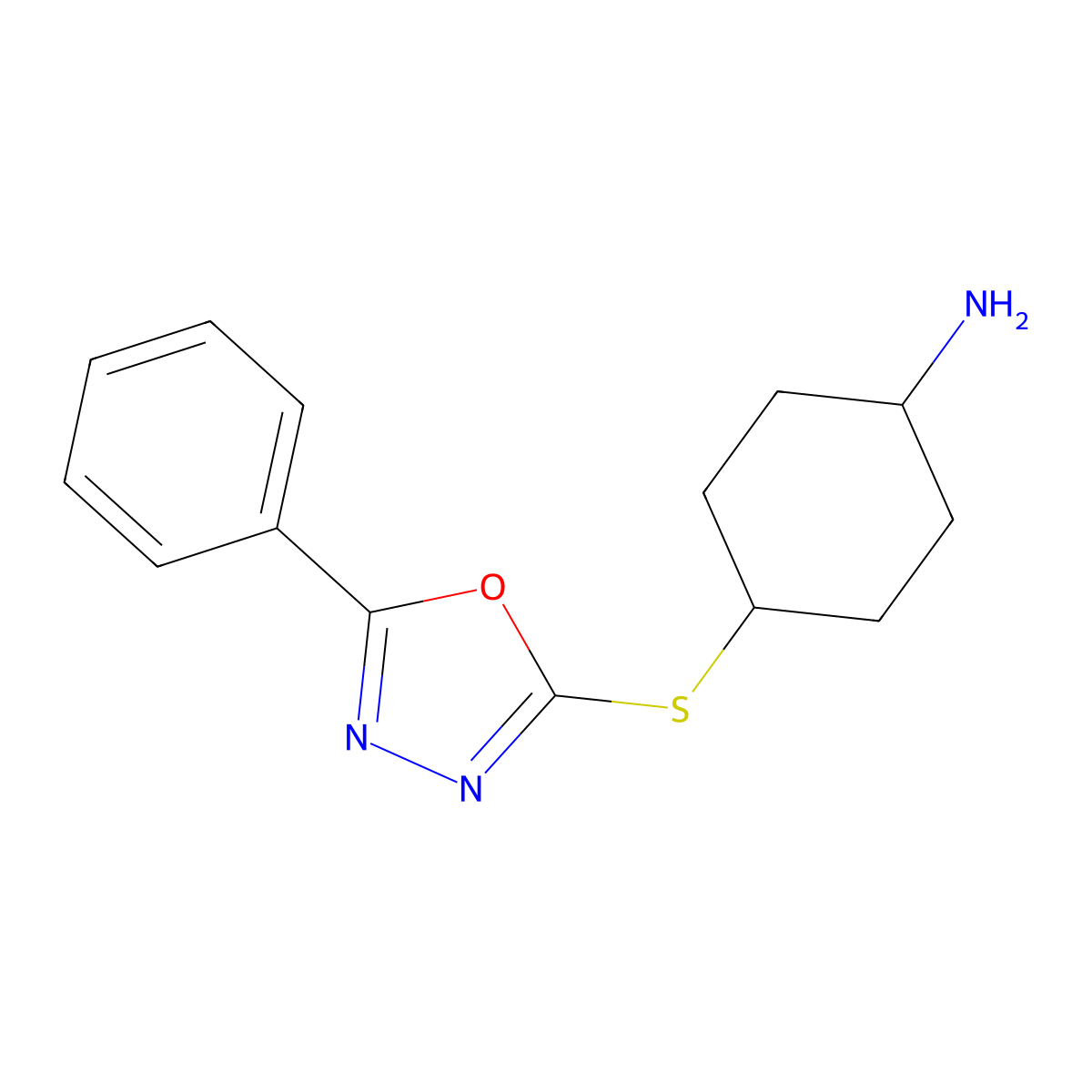4-[(5-Phenyl-1,3,4-oxadiazol-2-yl)sulfanyl]cyclohexan-1-amine molecular structure, CAS 1706457-55-7