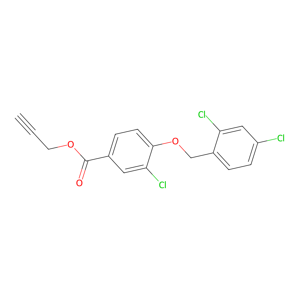 Prop-2-yn-1-yl 3-chloro-4-((2,4-dichlorobenzyl)oxy)benzoate molecular structure, CAS 1706457-64-8
