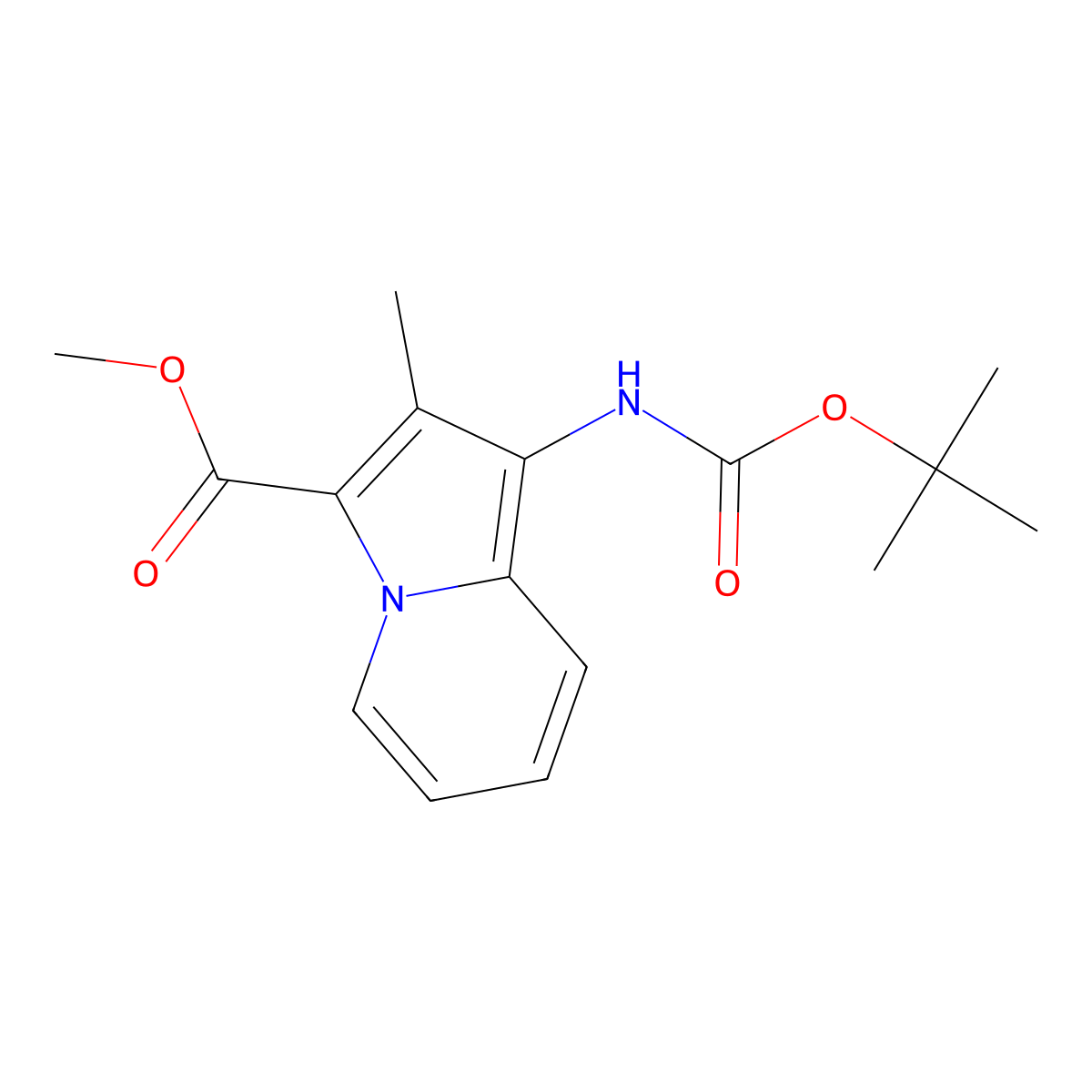Methyl 1-{[(tert-butoxy)carbonyl]amino}-2-methylindolizine-3-carboxylate molecular structure, CAS 1706459-13-3