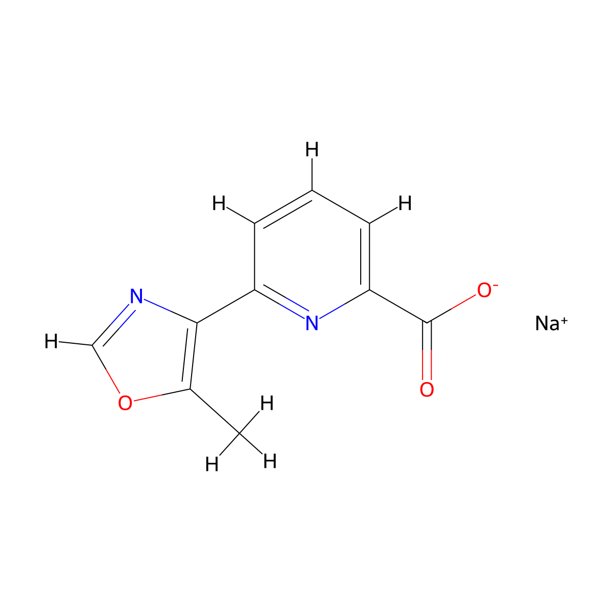 Sodium 6-(5-methyl-1,3-oxazol-4-yl)pyridine-2-carboxylate molecular structure, CAS 1706461-00-8