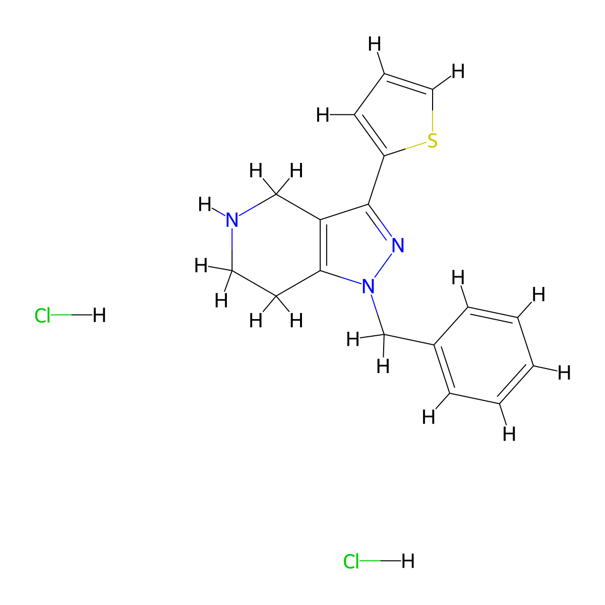 1-benzyl-3-(thiophen-2-yl)-1H,4H,5H,6H,7H-pyrazolo[4,3-c]pyridine dihydrochloride molecular structure, CAS 1706461-07-5