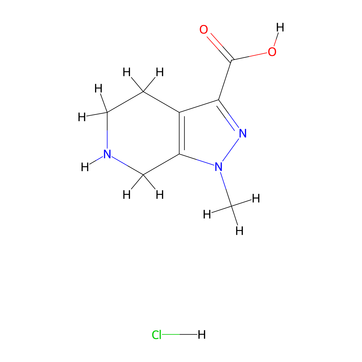 1-methyl-1H,4H,5H,6H,7H-pyrazolo(3,4-c)pyridine-3-carboxylic acid hydrochloride molecular structure, CAS 1706461-16-6