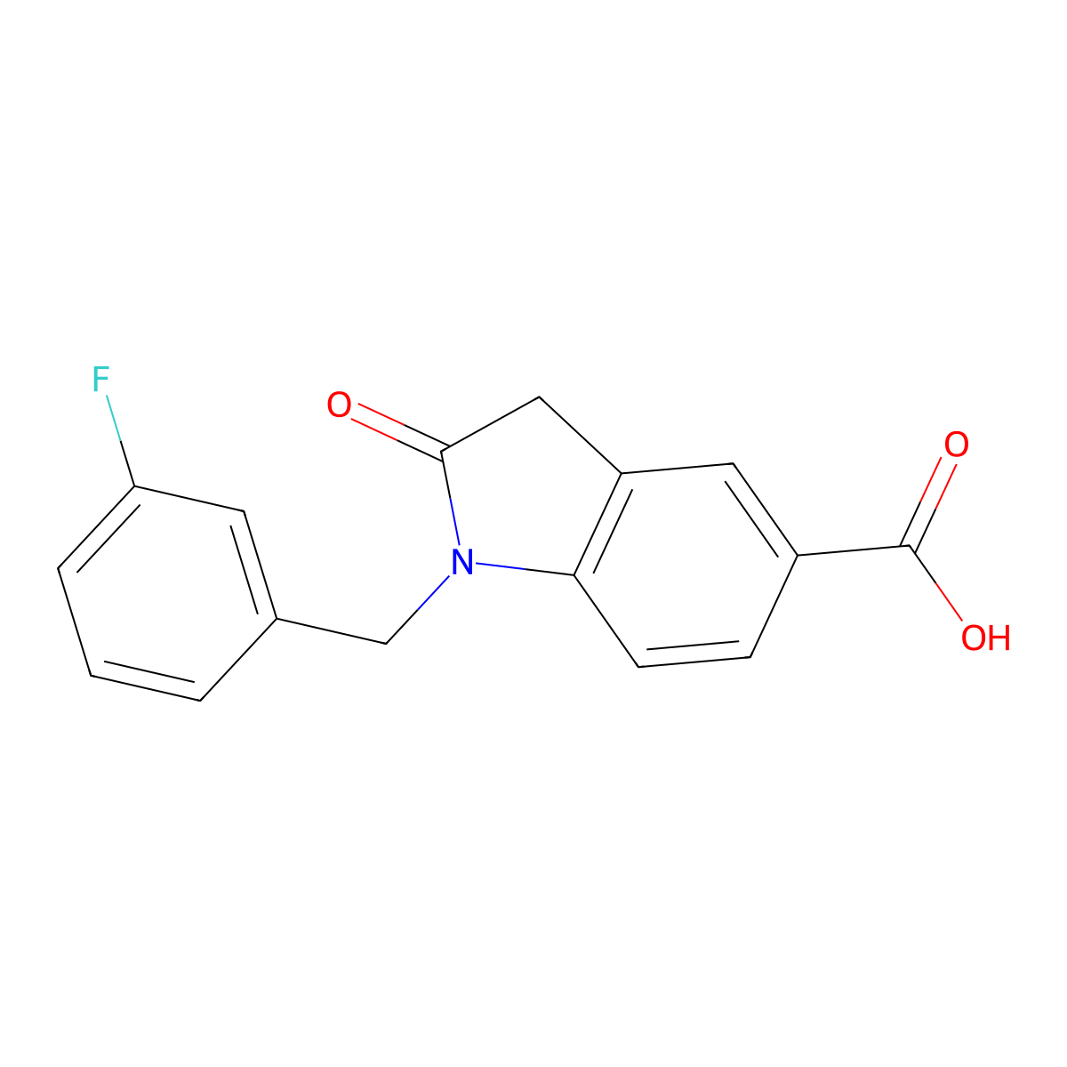 1-[(3-fluorophenyl)methyl]-2-oxo-2,3-dihydro-1H-indole-5-carboxylic acid molecular structure, CAS 1706461-87-1