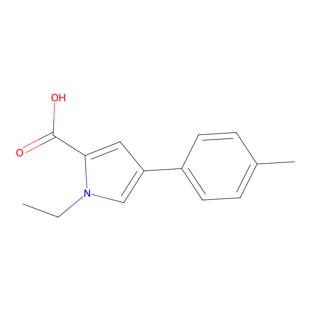 1-ethyl-4-(4-methylphenyl)-1H-pyrrole-2-carboxylic acid molecular structure, CAS 1706461-94-0