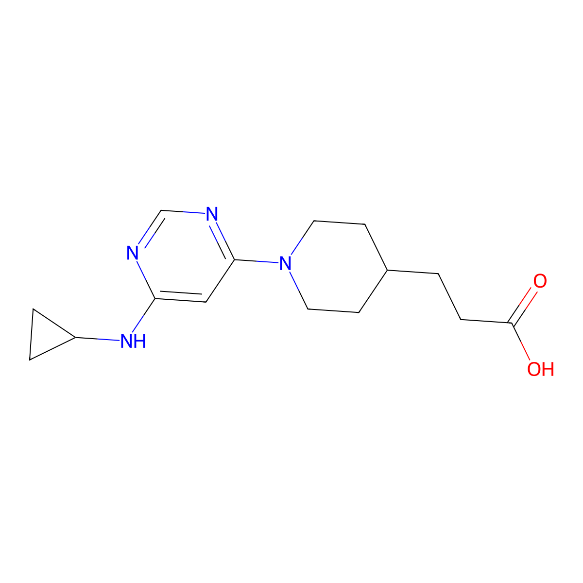 3-{1-[6-(Cyclopropylamino)pyrimidin-4-yl]piperidin-4-yl}propanoic acid molecular structure, CAS 1706462-44-3