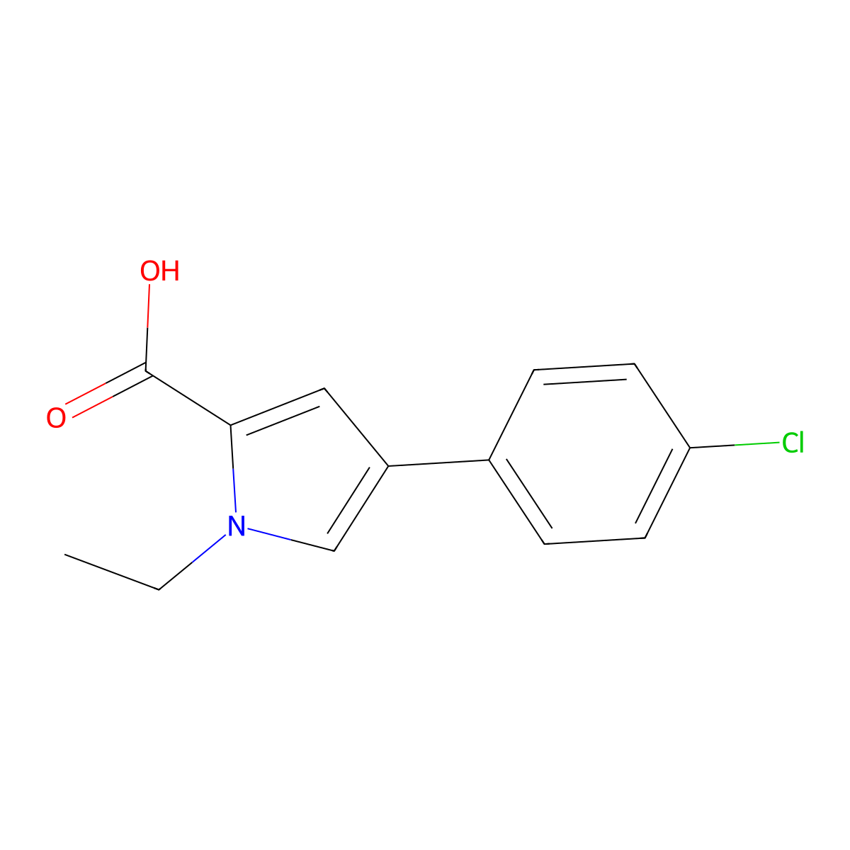 4-(4-chlorophenyl)-1-ethyl-1H-pyrrole-2-carboxylic acid molecular structure, CAS 1706462-75-0