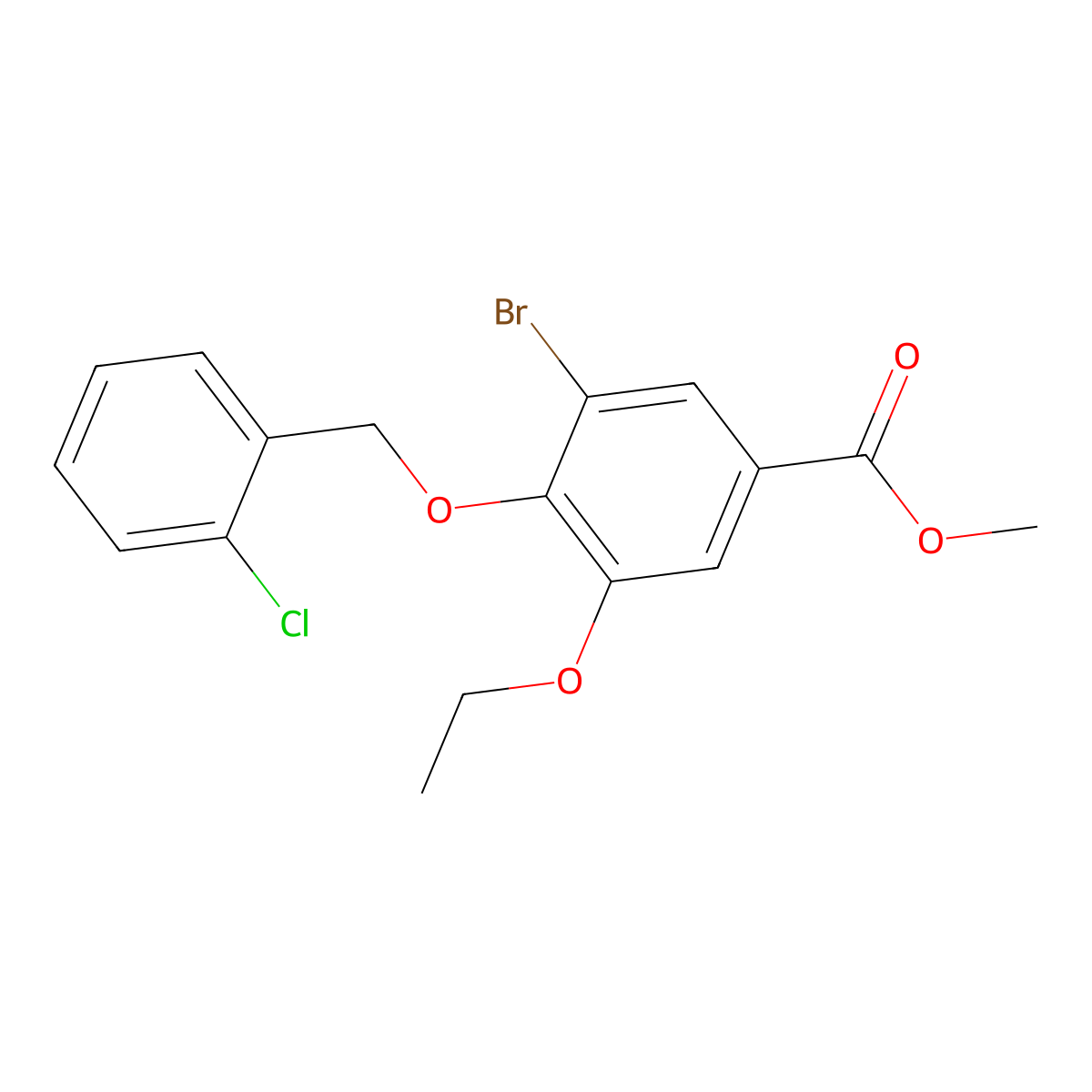 Methyl 3-bromo-4-[(2-chlorobenzyl)oxy]-5-ethoxybenzoate molecular structure, CAS 1706463-55-9